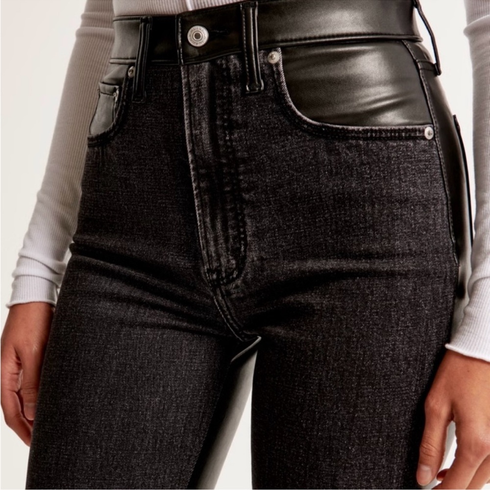 Abercrombie and Fitch Mixed Fabric Jean Black with Leather